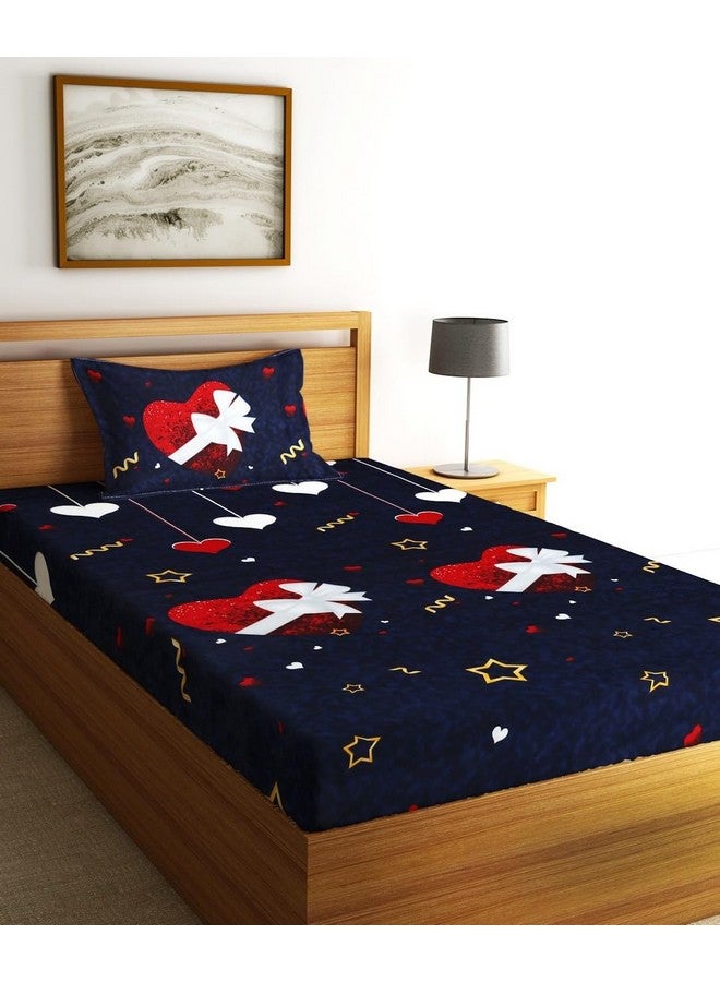 Fashion String شيت سرير مفرد من ميكروفايبر داكن أزرق 144 TC مع غطاء وسادة واحد - Image 1