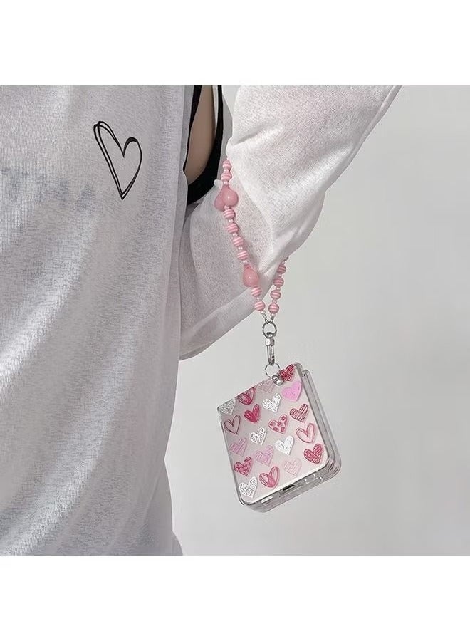 Case for Samsung Galaxy Z Flip 5 Case, Heart Graffiti Pattern Phone Case with Strap Wrist, Slim Case Compatible with Samsung Galaxy Z Flip 5, PC material Anti-Scratch Phone Fashion Cover Women Girls  - Image 3