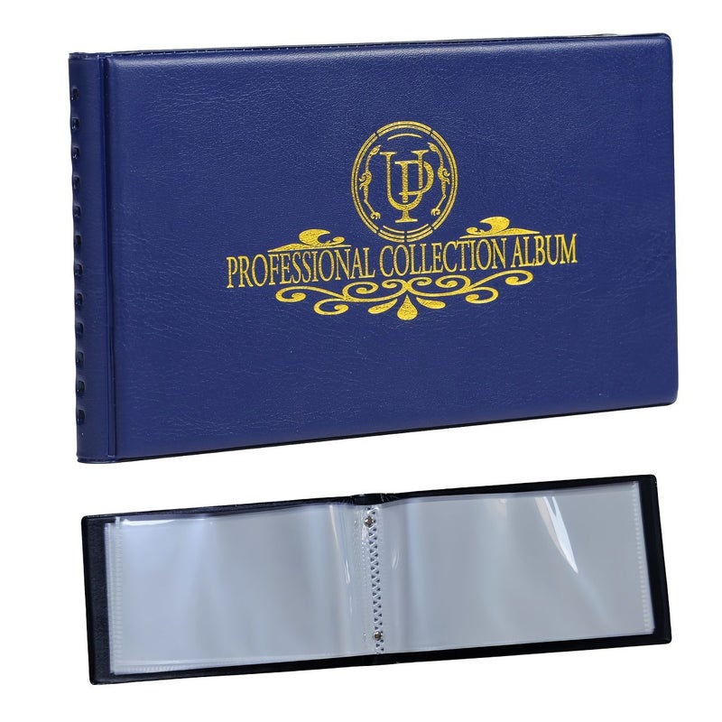 Navy Blue 40 Pocket Banknote Currency Collecting Album with 20 Clear Holders Double Sided Pages For Trading Cards Stamps And Tickets Ideal For Collectors - Image 5