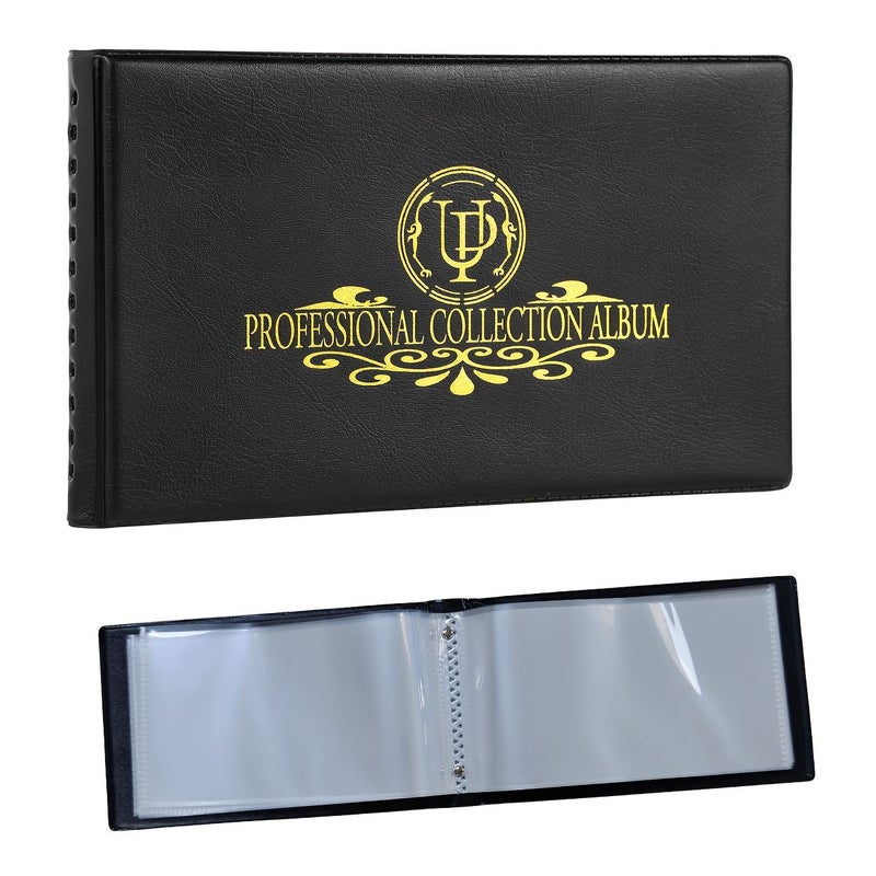Navy Blue 40 Pocket Banknote Currency Collecting Album with 20 Clear Holders Double Sided Pages For Trading Cards Stamps And Tickets Ideal For Collectors - Image 1