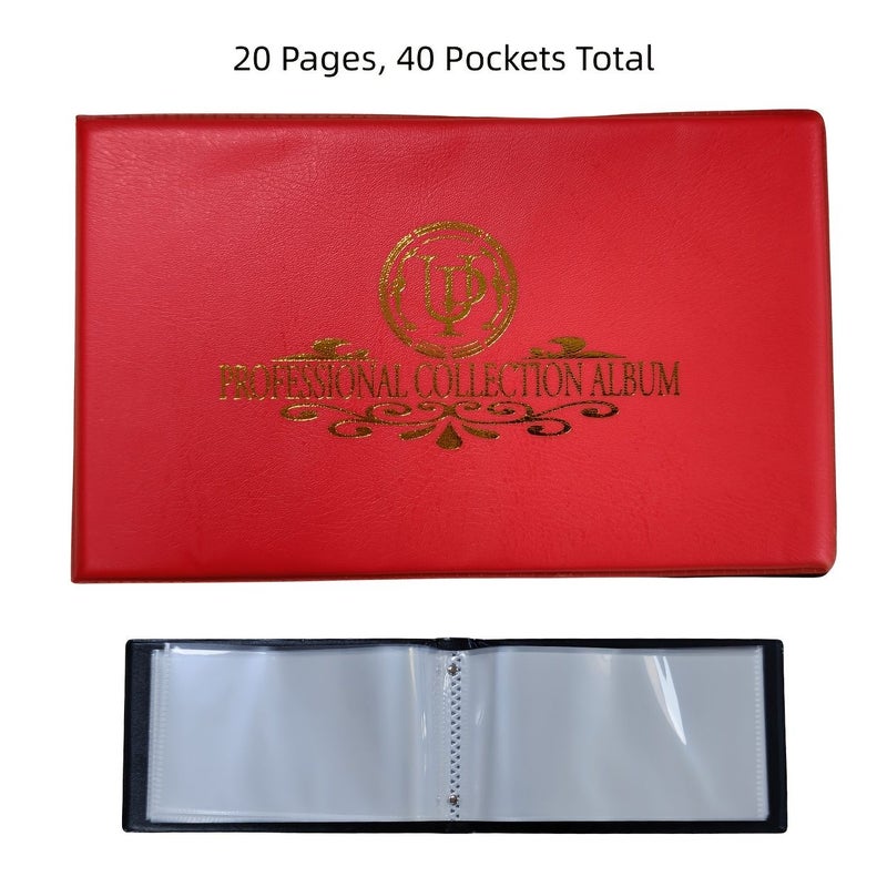 Navy Blue 40 Pocket Banknote Currency Collecting Album with 20 Clear Holders Double Sided Pages For Trading Cards Stamps And Tickets Ideal For Collectors - Image 4
