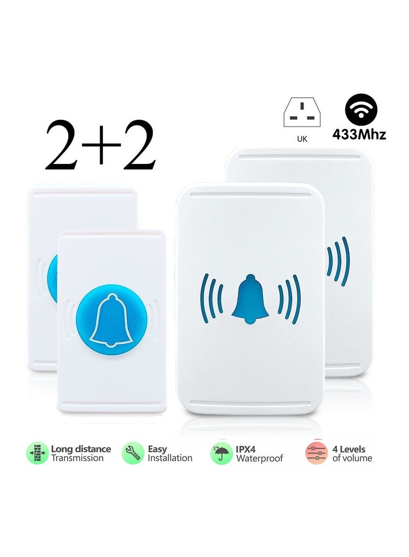 Smart Home Wireless Doorbell Set [UK Plug] Waterproof Transmitter 150m Remote Control Range 38 Music 4 Working Modes Receiver RF 433MHz 110V 220V
