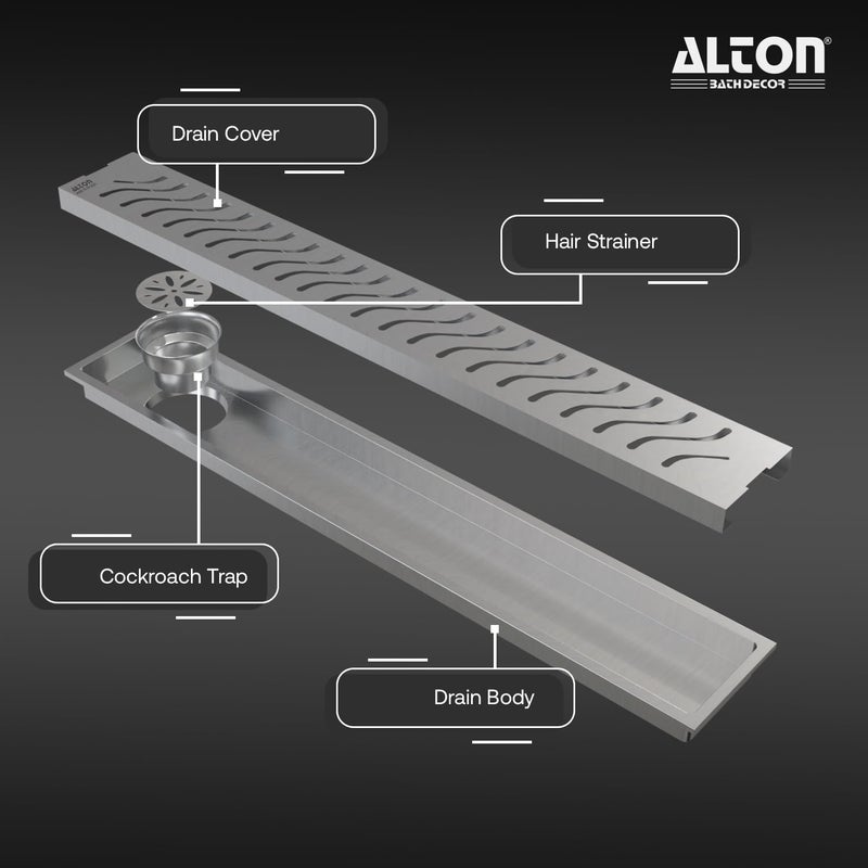 Alton ألتون ALD1016، درجة SS-304، 24 بوصة، مصفاة دش الحمام مع فخ الصراصير، غير لامع - Image 3