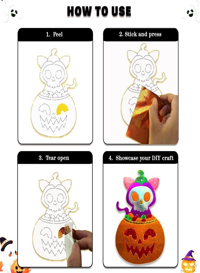 MLOLM 24 Sets Halloween Foil Fun Arts Crafts Pumpkin Foil Painting Art Supplies with Pumpkin Bat Skull, Ghost Cat | No Mess DIY Creative Halloween Activities Art Project - Image 3