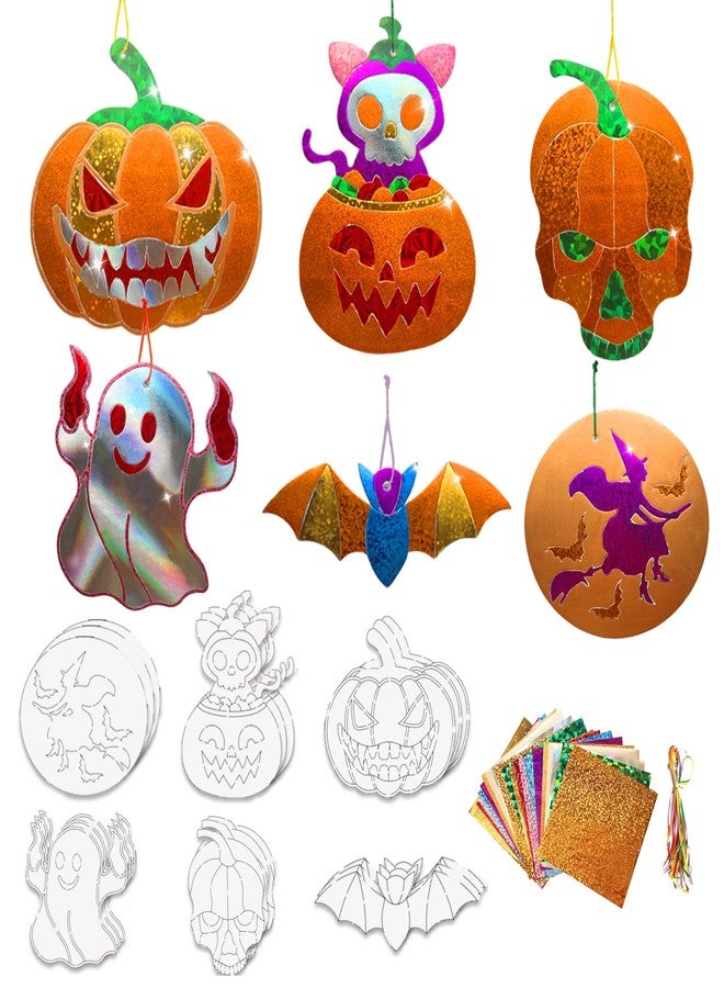 MLOLM 24 Sets Halloween Foil Fun Arts Crafts Pumpkin Foil Painting Art Supplies with Pumpkin Bat Skull, Ghost Cat | No Mess DIY Creative Halloween Activities Art Project - Image 1