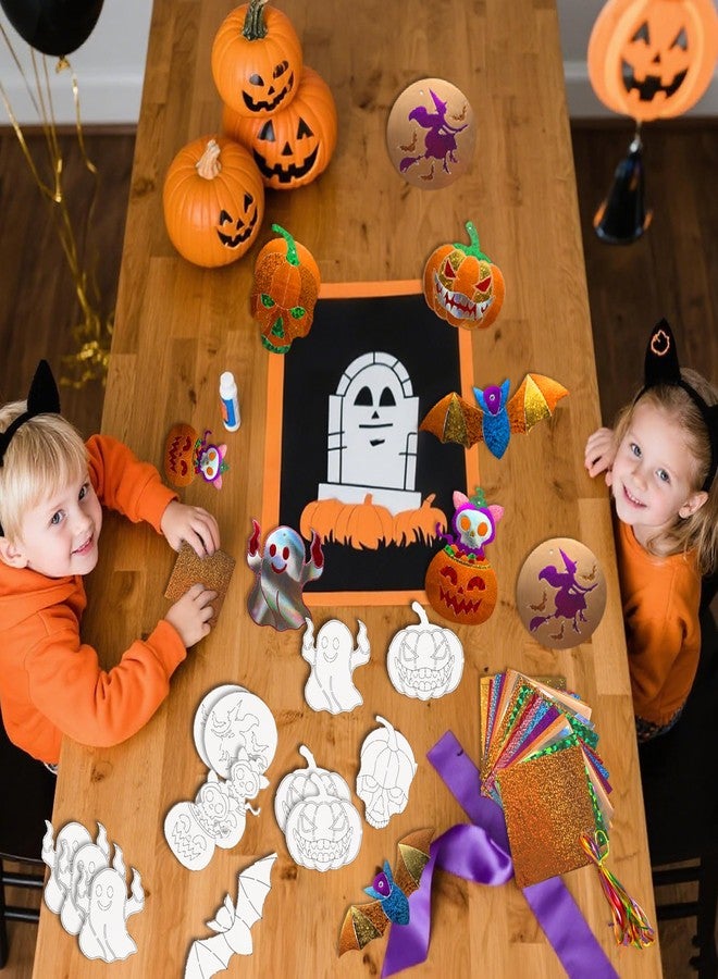 MLOLM 24 Sets Halloween Foil Fun Arts Crafts Pumpkin Foil Painting Art Supplies with Pumpkin Bat Skull, Ghost Cat | No Mess DIY Creative Halloween Activities Art Project - Image 4