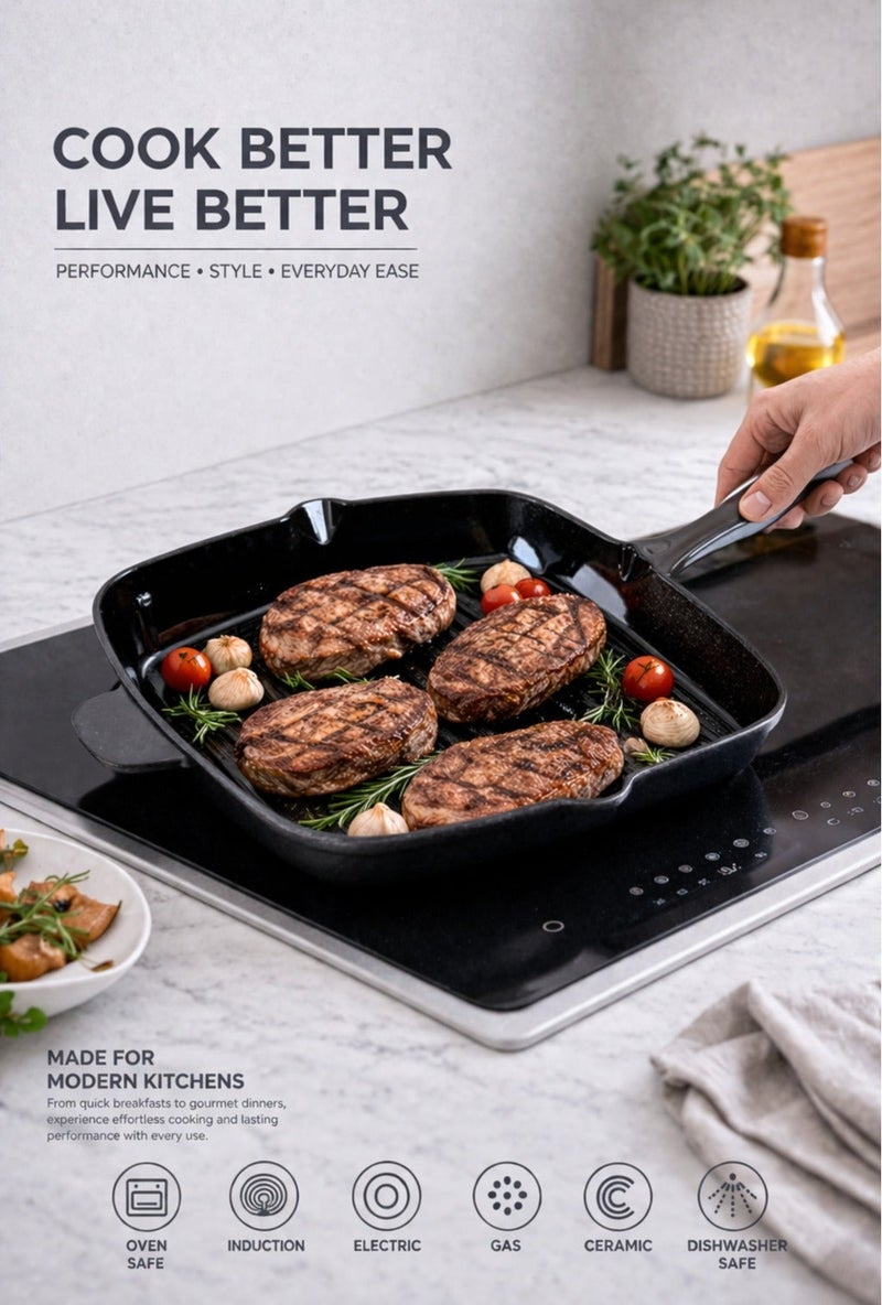 Rossetti Gusto Cast Iron 26cm Highgrove Grey Grill Pan Cookware - Image 1