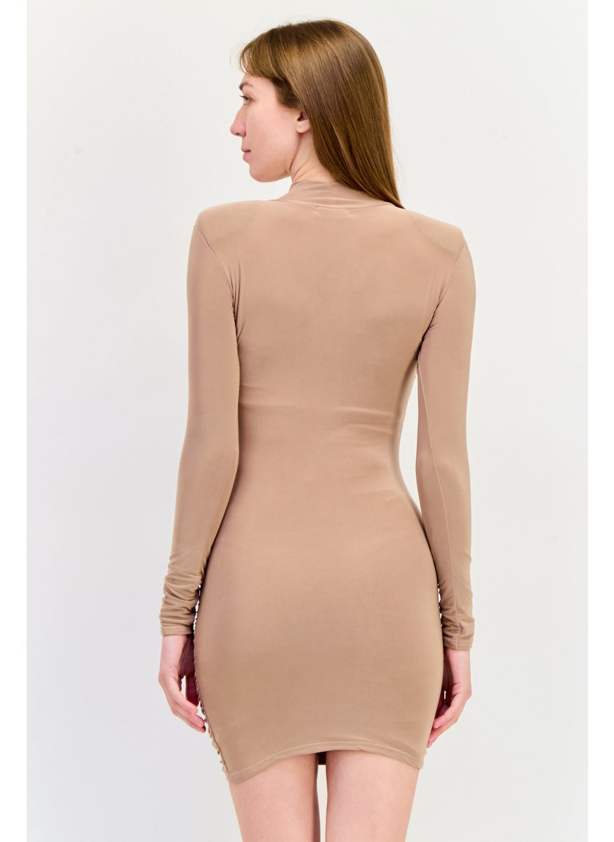 PUBLIC DESIRE Women Textured Curvy Bodycon Dress, Taupe  - Image 4