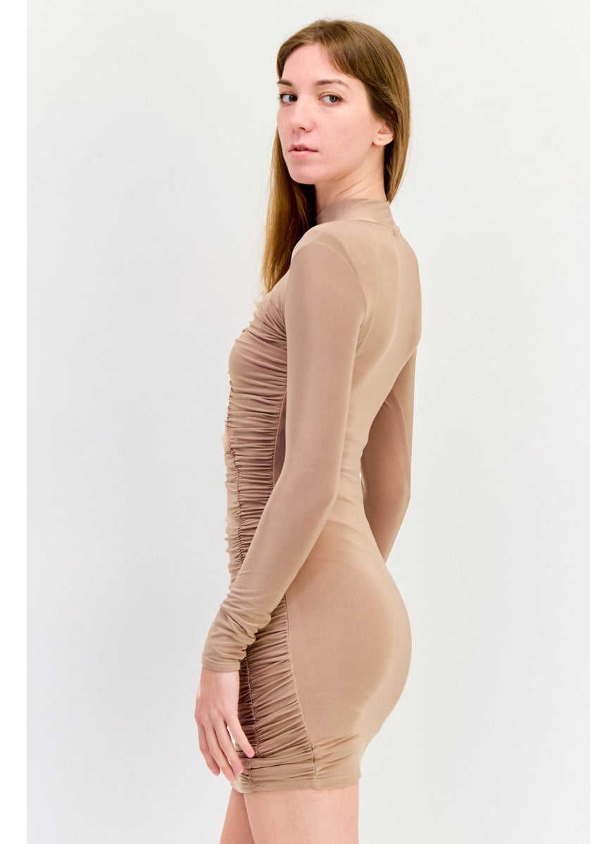 PUBLIC DESIRE Women Textured Curvy Bodycon Dress, Taupe  - Image 2