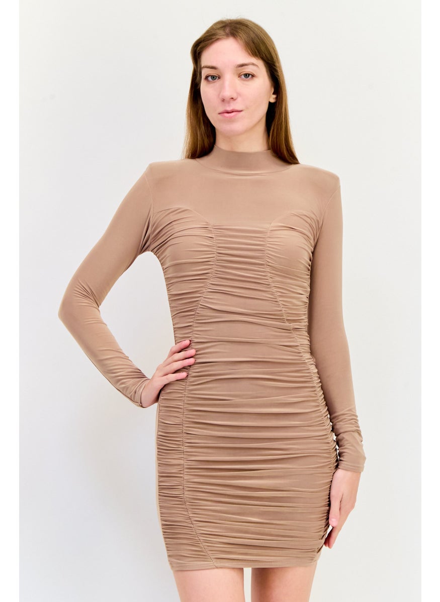 PUBLIC DESIRE Women Textured Curvy Bodycon Dress, Taupe  - Image 1