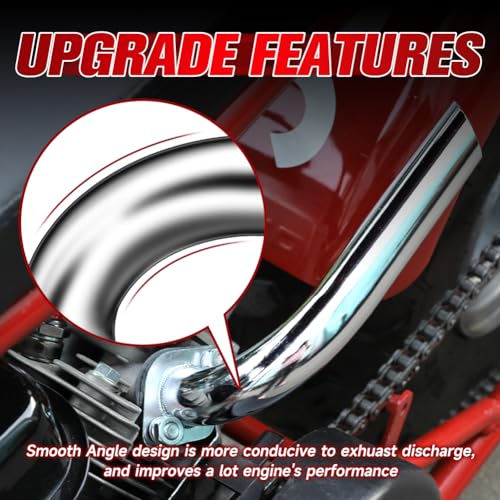 FVRITO Exhaust Pipe Header for CT200u Coleman BT200X CT200U-EX KT196 Mini Bike Go Kart Predator 212cc 224cc 196cc 6.5HP GX160 GX200 Clone Engine Baja Warrior MB200 Performance Parts Silver - Image 5
