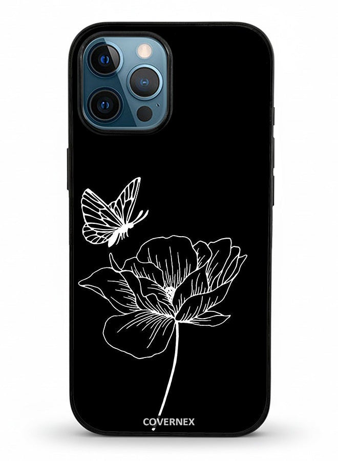 Covernex Apple iPhone 12 Pro Max Protective Case Cover Printed Featuring Minimalist Butterfly and Bloom Line Art - Image 2
