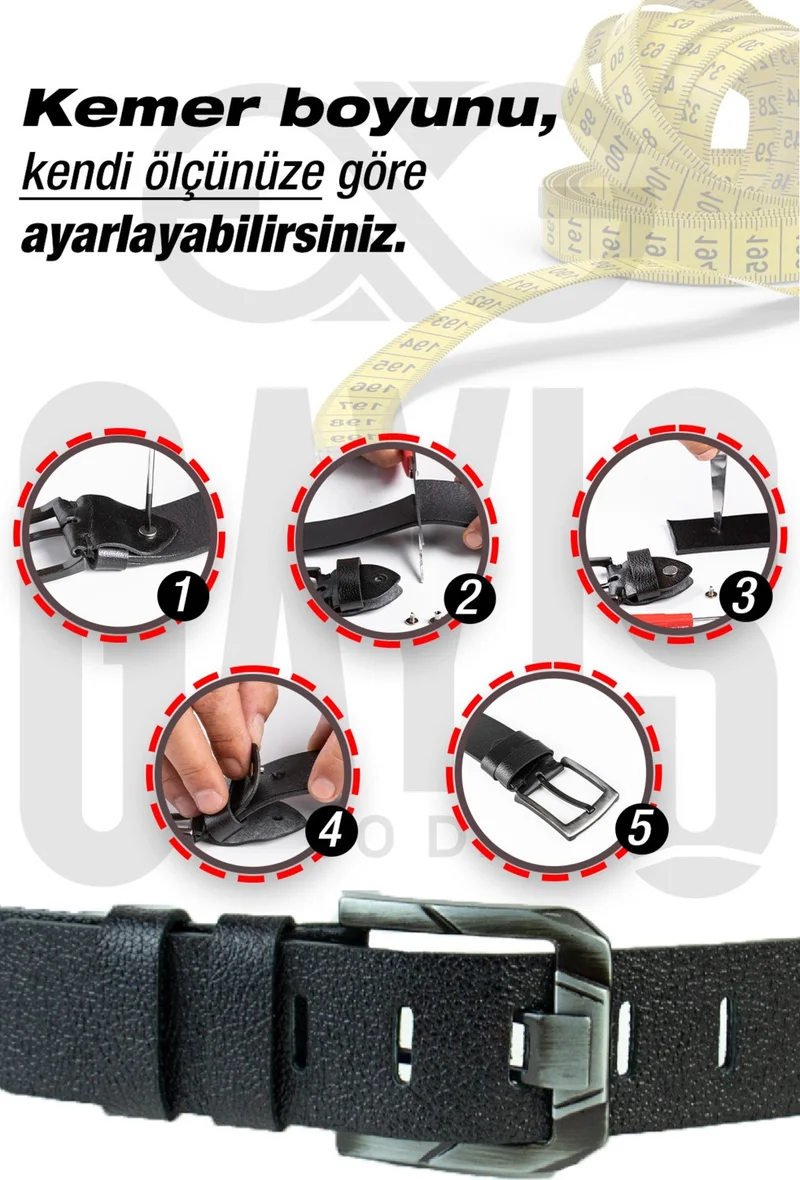 Gayış Special Oval Boxed Buffalo Leather Men's Jeans Trouser Belt Gift Dowry Belt