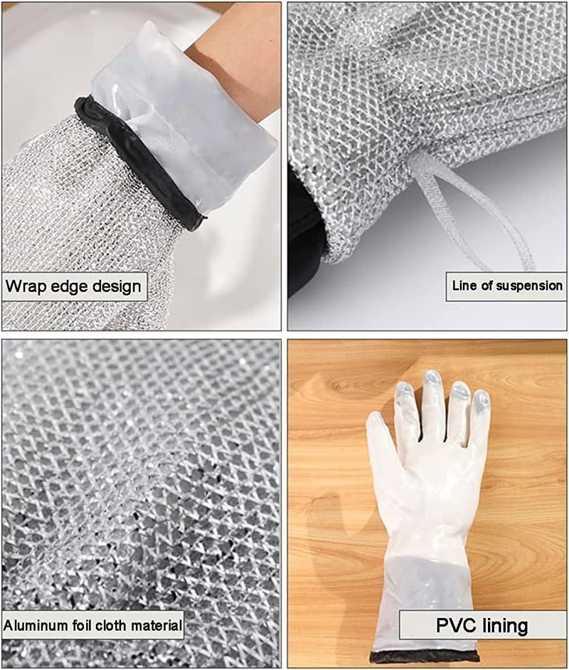 GYOU Wire Dishwashing Gloves I Multipurpose Steel Washing Rags I Heat Insulation Anti-Hot Waterproof & Durable Reusable I Non-Scratch Glove for Kitchen Sinks Pots Pans Cleaning (2 Pair) - Image 4