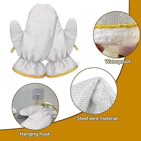 GYOU Wire Dishwashing Gloves I Multipurpose Steel Washing Rags I Heat Insulation Anti-Hot Waterproof & Durable Reusable I Non-Scratch Glove for Kitchen Sinks Pots Pans Cleaning (2 Pair) - Image 3