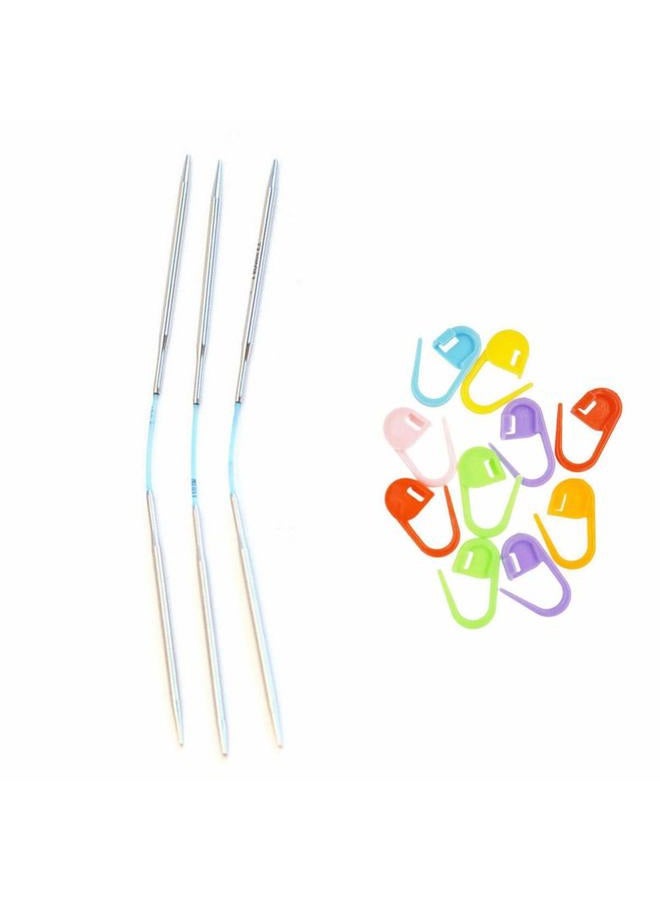 addi Knitting Needle FlexiFlips Double Pointed White-Bronze Skacel Exclusive Blue Cord 8 inch (20cm) (Set of 3) Bundle with 10 Artsiga Crafts Stitch Markers Size-US-01-(2.5mm) AD-AB-160-8-01 - Image 1