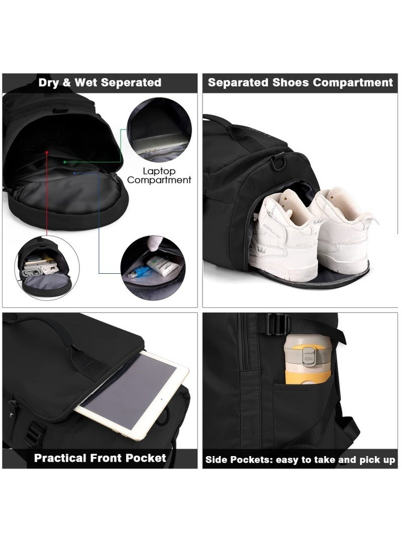 Arabest Men's and Women's Gym Bag Travel Backpack Carry-on Backpack Waterproof Hiking Backpack Sports Backpack Black - Image 3