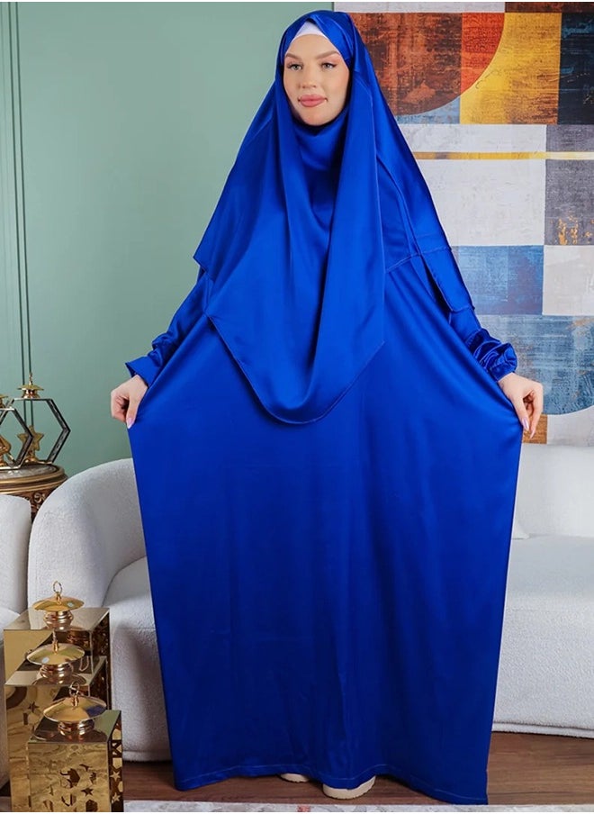 زمرد ثوب صلاة حرير ستان  ساده عملي مع غطاء الرأس من زمرد فاشون -فرنساوي  - Image 2