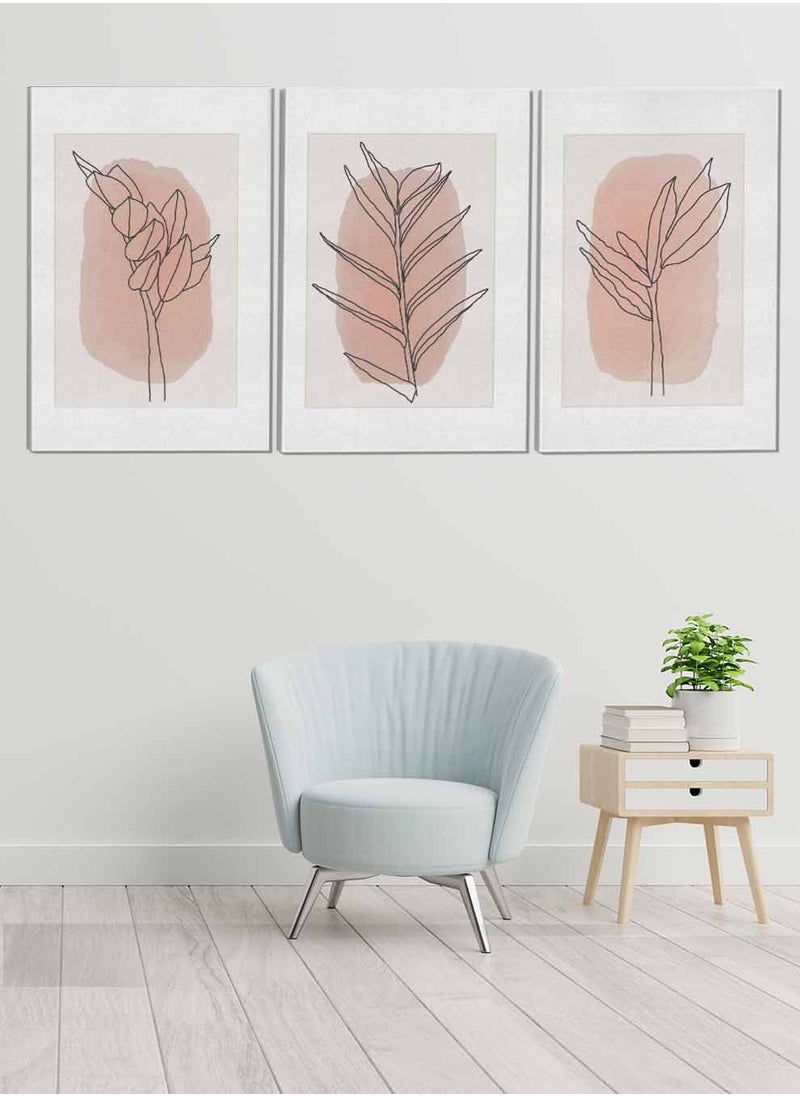LOWHA Set Of 3 Framed Canvas Wall Arts Stretched Over Wooden Frame Leaves Abstract Paintings For Home Living Room Office Decor  - Image 1