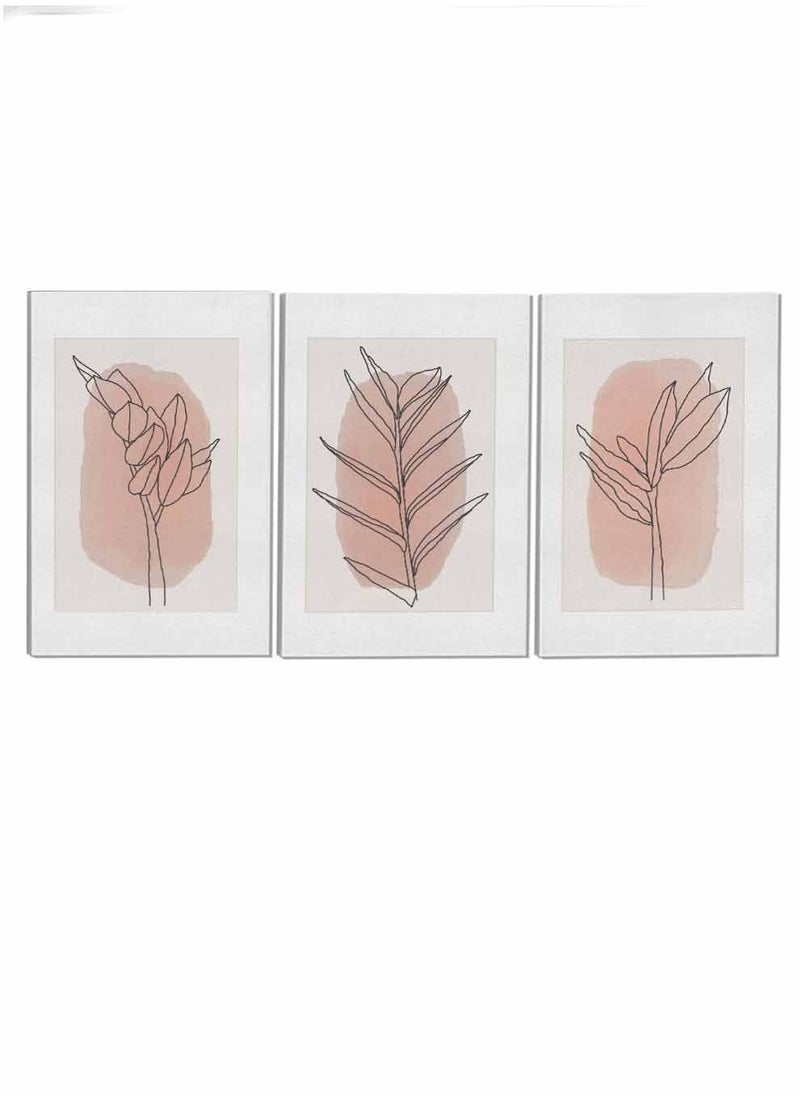 LOWHA Set Of 3 Framed Canvas Wall Arts Stretched Over Wooden Frame Leaves Abstract Paintings For Home Living Room Office Decor  - Image 4