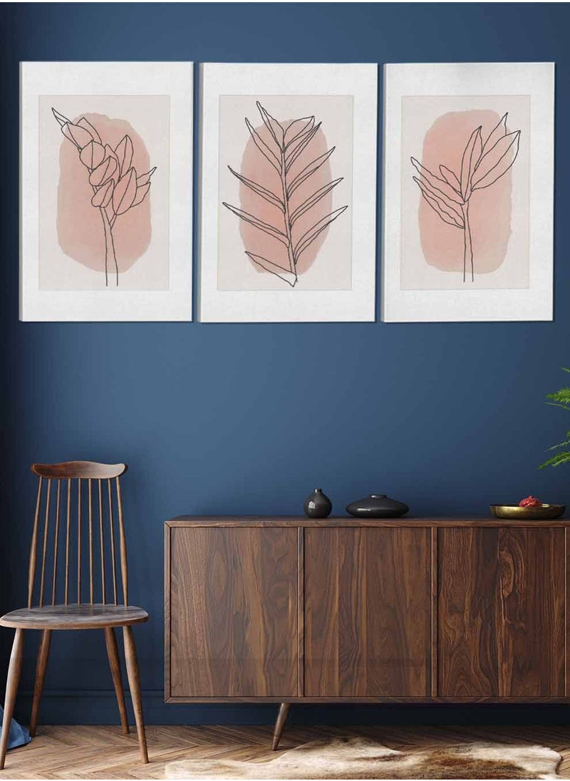 LOWHA Set Of 3 Framed Canvas Wall Arts Stretched Over Wooden Frame Leaves Abstract Paintings For Home Living Room Office Decor  - Image 2