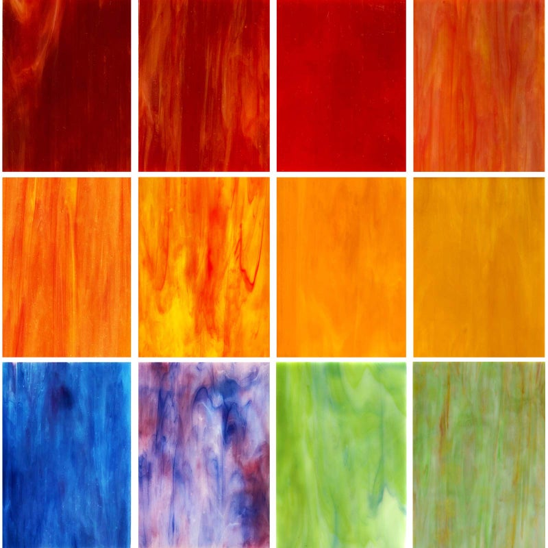LITMIND 12 Sheets Variety Stained Glass Sheets Pack 4 x 6 inch Mosaic Glass Tiles for Crafts Art Glass Pack Assorted Colors and PatternsOpaqueSmooth