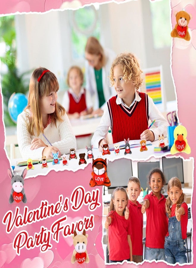 Blueweenly 12 Pcs Valentine's Classroom Exchange Gifts for Kids Valentine Mini Animal Plush Toys Bulk Small Stuffed Animal with Heart Valentine's Day Plushies Keychain for Prizes Reward Party Favor - Image 2
