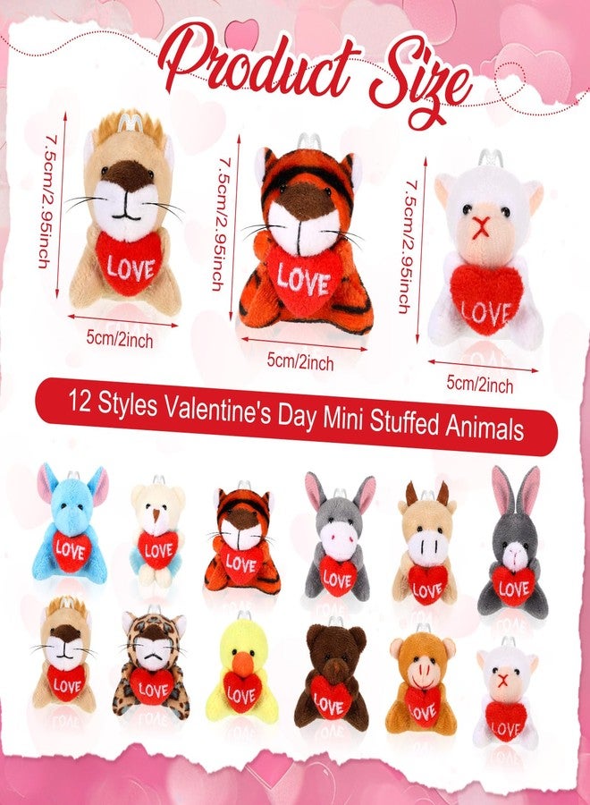 Blueweenly 12 Pcs Valentine's Classroom Exchange Gifts for Kids Valentine Mini Animal Plush Toys Bulk Small Stuffed Animal with Heart Valentine's Day Plushies Keychain for Prizes Reward Party Favor - Image 4