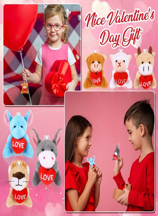 Blueweenly 12 Pcs Valentine's Classroom Exchange Gifts for Kids Valentine Mini Animal Plush Toys Bulk Small Stuffed Animal with Heart Valentine's Day Plushies Keychain for Prizes Reward Party Favor - Image 3