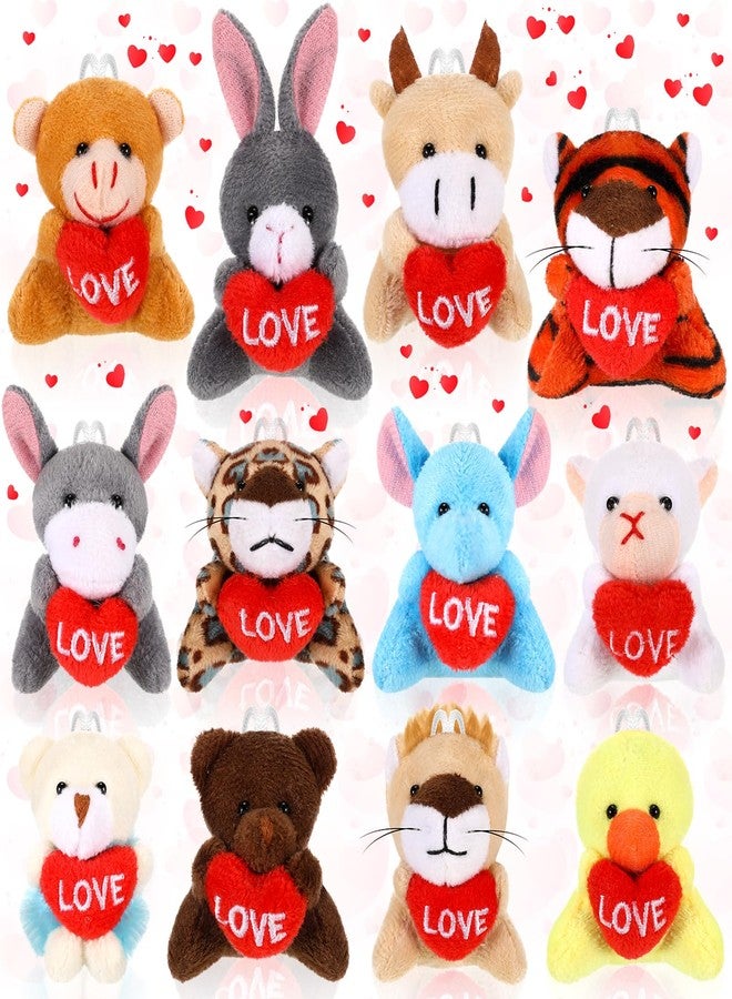 Blueweenly 12 Pcs Valentine's Classroom Exchange Gifts for Kids Valentine Mini Animal Plush Toys Bulk Small Stuffed Animal with Heart Valentine's Day Plushies Keychain for Prizes Reward Party Favor - Image 1