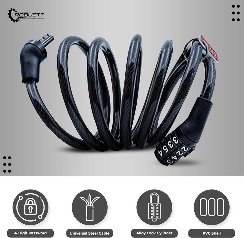 Robustt Keyless Numeric Bike Cable Lock - Pack of 1 | Preset Combination | Heavy Duty Anti-Theft Protection | Multi-Purpose Lock for Bike, Bicycle, Helmet, Luggage Simplified versatile design - Image 2