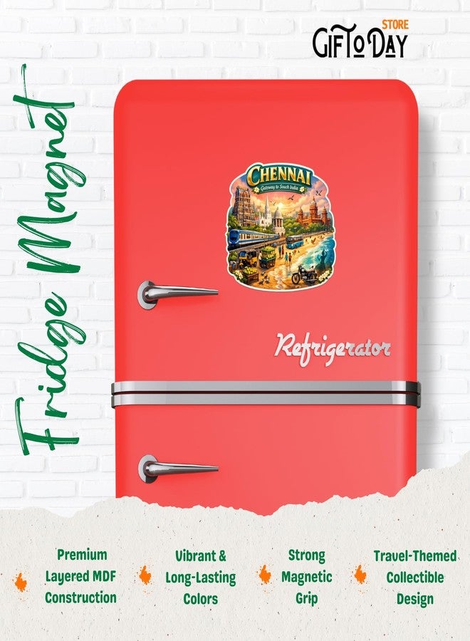 GiftODay Indian Places Theme Souvenir Wooden Fridge Magnet for Refrigerator - Decorative Fridge Magnet for Kitchen & Home Decoration Size 3x3 Inches | Pack of 1 (Chennai) - Image 3