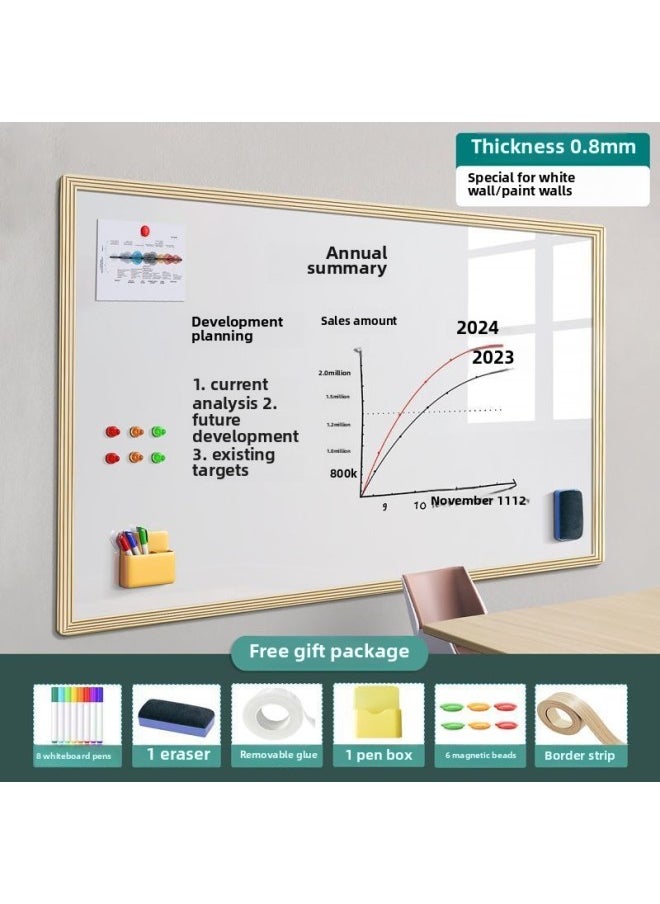 null - Magnetic Whiteboard Stickers Drawing Board Office Meeting Erasable Wall Stickers Home Teaching Graffiti Small Blackboard Does Not Hurt The Wall-Color:Office Whiteboard [special For White Wall Paint] Does Not Damage The Wall - Wood Grain Frame-Specifications:60x120cm [with Office Gift Package] - Image 1