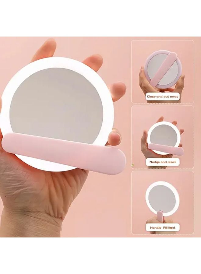مرآة مكياج LED وردية مع إضاءة تعمل بواسطة USB C، قابلة للطي ومحمولة يدويًا للسفر - Image 5