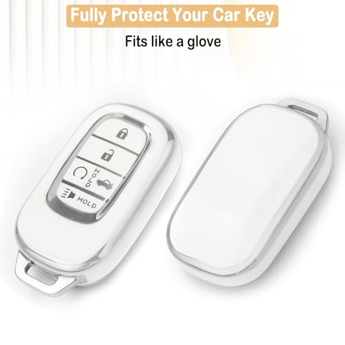 LECART Key Fob Cover for Honda 2025 2024 2023 2022 CR-V Civic Pilot Accord HR-V Sport Touring 5 Buttons TPU Key Fob Case Soft Car Key Shell Protector 2 Pack White & Pink - Image 4