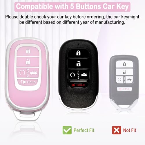 LECART Key Fob Cover for Honda 2025 2024 2023 2022 CR-V Civic Pilot Accord HR-V Sport Touring 5 Buttons TPU Key Fob Case Soft Car Key Shell Protector 2 Pack White & Pink - Image 3