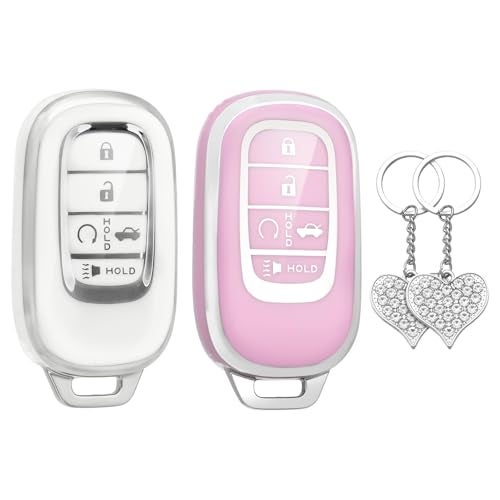 LECART Key Fob Cover for Honda 2025 2024 2023 2022 CR-V Civic Pilot Accord HR-V Sport Touring 5 Buttons TPU Key Fob Case Soft Car Key Shell Protector 2 Pack White & Pink - Image 1