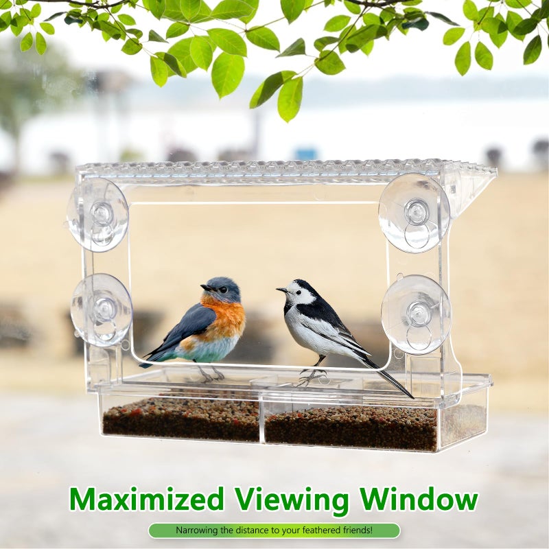 Gbekery Window Bird Feeder for Outdoors with Strong Suction Cups, Acrylic Clear Window Bird Feeders for Viewing with Large Capacity Detachable Seed & Water Tray - Image 4