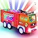 choopheme Fire Truck Toy With Music 4D LED Light Automatic Bump Light Up Toys Firetruck Toys Engine Push Car Toy Vehicle Firefighter Toys Truck for Toddler Kids Toy 3 4 5 Year Old Up Boy Girl Birthday Gift - Image 2