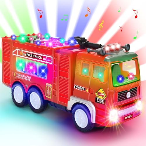 choopheme Fire Truck Toy With Music 4D LED Light Automatic Bump Light Up Toys Firetruck Toys Engine Push Car Toy Vehicle Firefighter Toys Truck for Toddler Kids Toy 3 4 5 Year Old Up Boy Girl Birthday Gift - Image 1