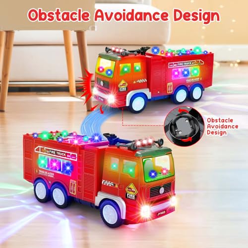 choopheme Fire Truck Toy With Music 4D LED Light Automatic Bump Light Up Toys Firetruck Toys Engine Push Car Toy Vehicle Firefighter Toys Truck for Toddler Kids Toy 3 4 5 Year Old Up Boy Girl Birthday Gift - Image 5