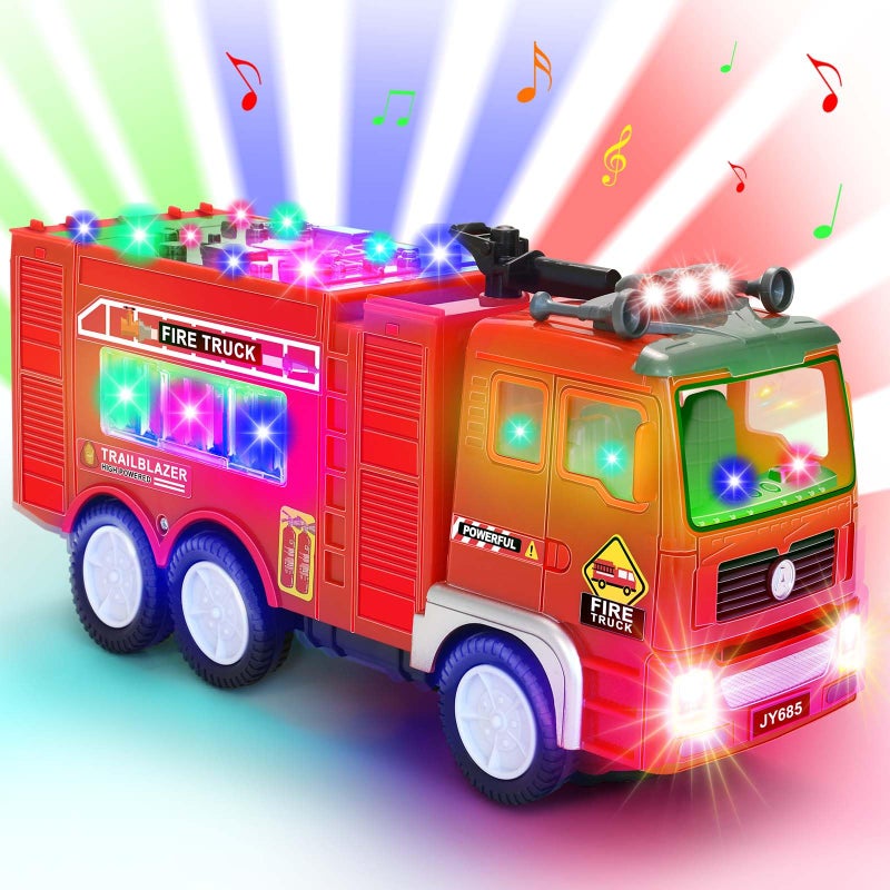 choopheme Fire Truck Toy With Music 4D LED Light Automatic Bump Light Up Toys Firetruck Toys Engine Push Car Toy Vehicle Firefighter Toys Truck for Toddler Kids Toy 3 4 5 Year Old Up Boy Girl Birthday Gift - Image 3