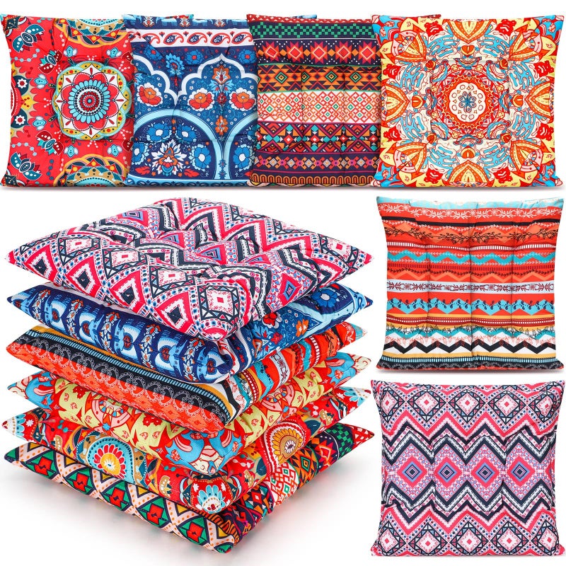 Menkxi 6 Pcs Bohemian Floor Pillows Seating 15 Inch Boho Floor Cushions Sitting Pillows Square Yoga Mandala Meditation Pouf for Living Room Balcony Office Tatami(Classic) - Image 1