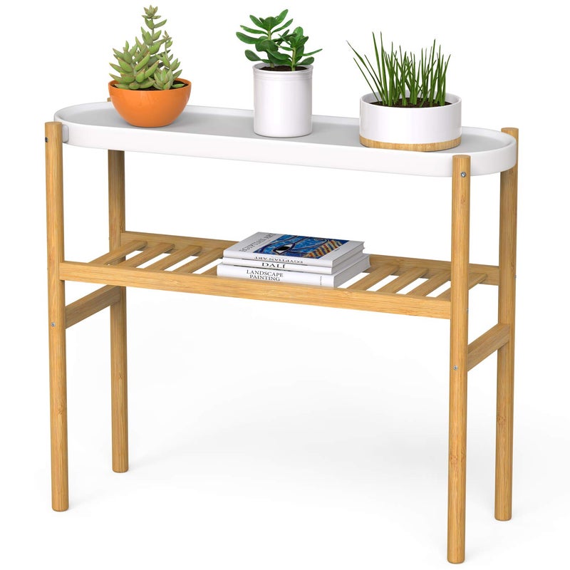 Wisuce Bamboo Shelf Indoor 2 Tier Window Tall Stand Table for Multiple Plants