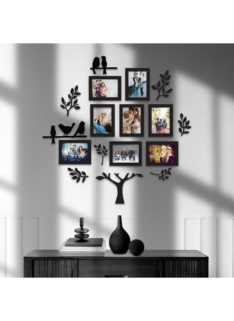 Art Street Art Street Engineered Wood Family Tree Mdf Photo Frame Individual Picture Wall Art For Living Room, Decorative - 6 Leaf, 1 Trunk And 5 Birds, Set Of 8 (Size: 5X7 Inch, Rectangular, Multicolor)  - Image 1