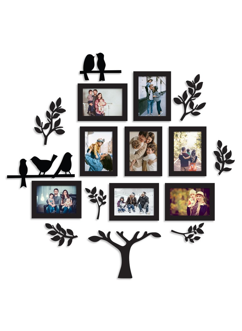 Art Street Art Street Engineered Wood Family Tree Mdf Photo Frame Individual Picture Wall Art For Living Room, Decorative - 6 Leaf, 1 Trunk And 5 Birds, Set Of 8 (Size: 5X7 Inch, Rectangular, Multicolor)  - Image 2