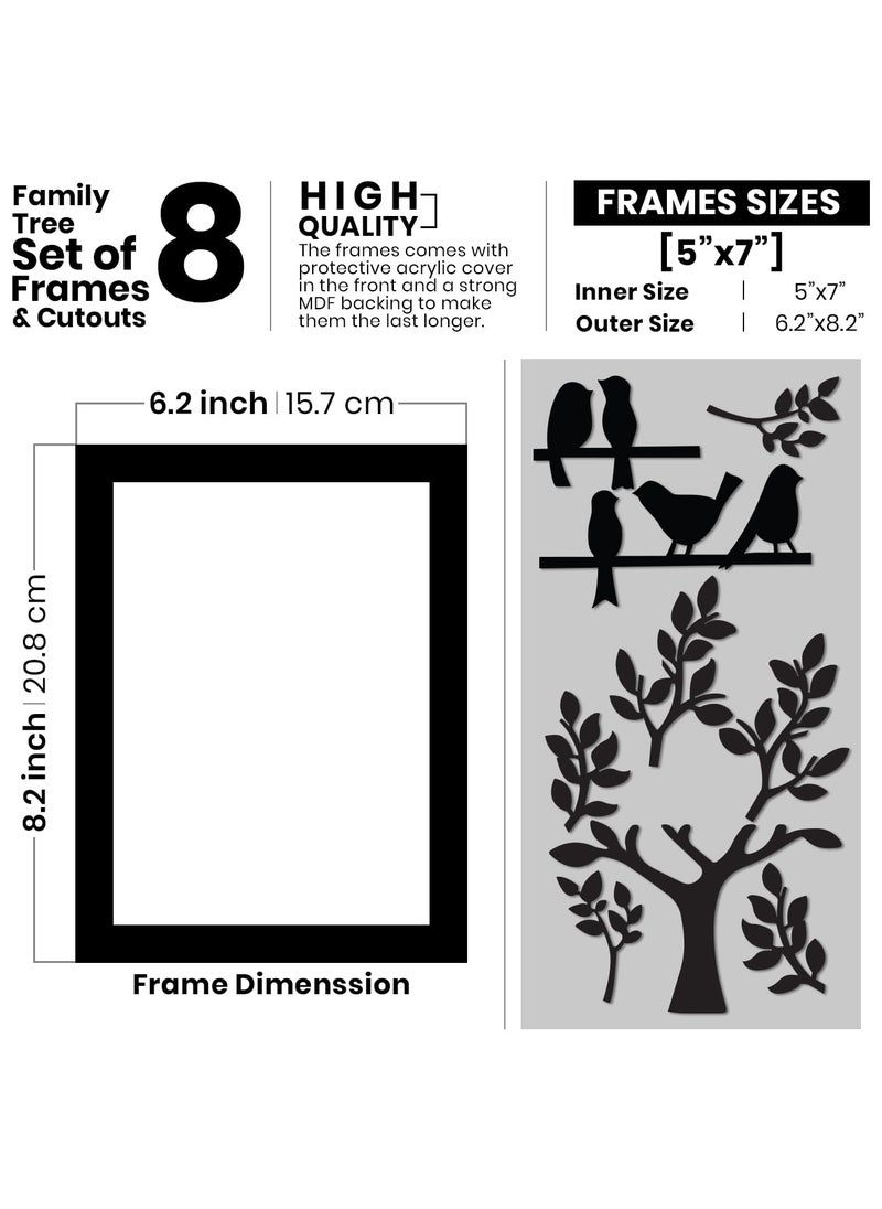 Art Street Art Street Engineered Wood Family Tree Mdf Photo Frame Individual Picture Wall Art For Living Room, Decorative - 6 Leaf, 1 Trunk And 5 Birds, Set Of 8 (Size: 5X7 Inch, Rectangular, Multicolor)  - Image 4