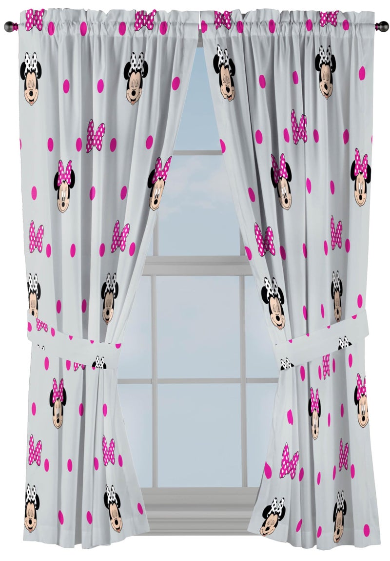 Jay Franco Window Curtains for Kids Bedroom 4-Piece Drape Set with 2 Tiebacks  Grey - Minnie Mouse  42"" W x 63"" L (Pack of 2) - Image 1