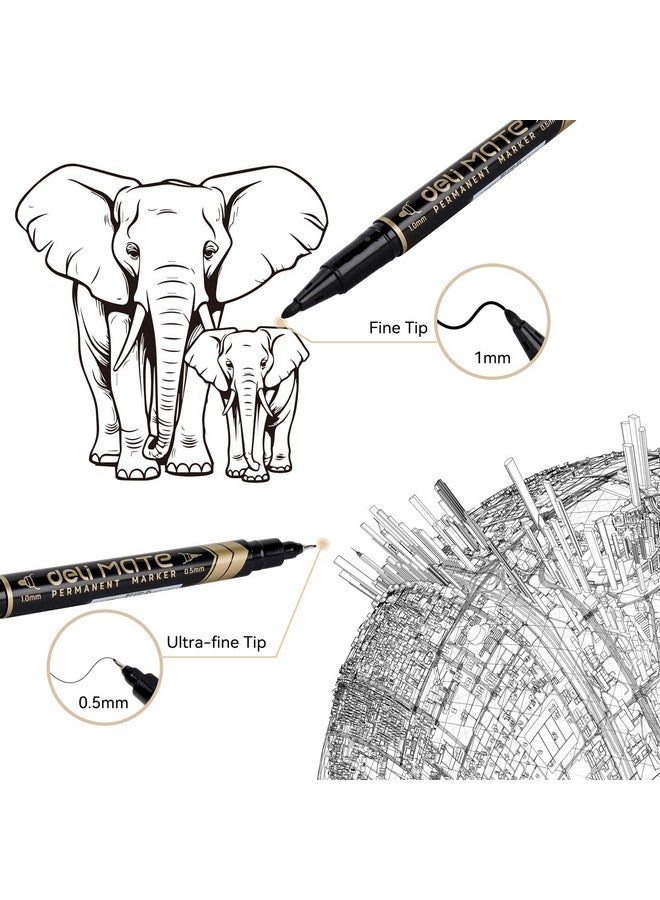 ديلي أقلام تحديد دائمة ذات طرف مزدوج ذات نقطة دقيقة ونقطة دقيقة للغاية للتوقيع ووضع العلامات باللون الأسود عدد 12 - Image 2