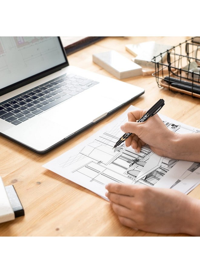 ديلي أقلام تحديد دائمة ذات طرف مزدوج ذات نقطة دقيقة ونقطة دقيقة للغاية للتوقيع ووضع العلامات باللون الأسود عدد 12 - Image 5